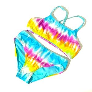 Girls Tie Dye Bikini Swimsuit / Size 10 / 2 piece Rainbow